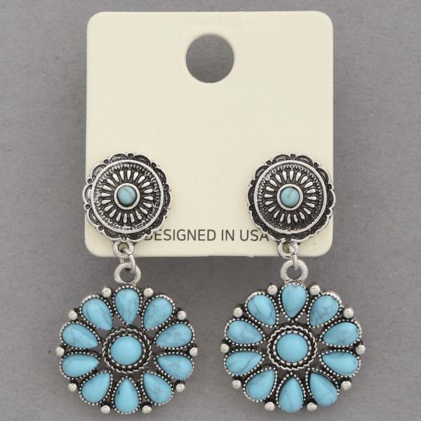 WESTERN STYLE CONCHO METAL DANGLE EARRING