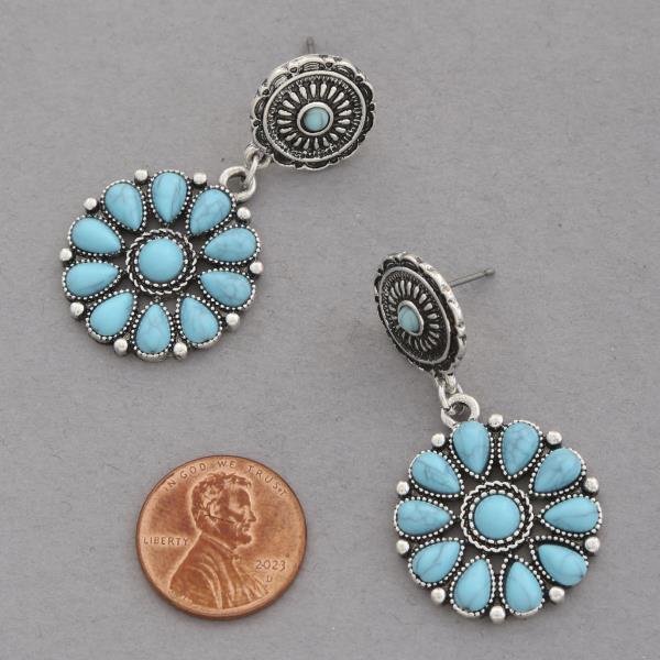 WESTERN STYLE CONCHO METAL DANGLE EARRING