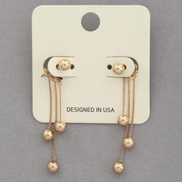 TRIPLE BALL BEAD CHAIN DANGLE EARRING