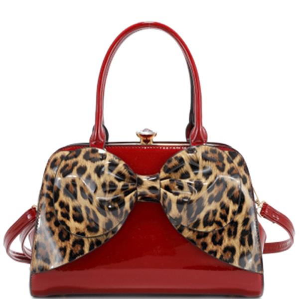 STYLISH PRINTED BOWTIE GLOSSY SATCHEL BAG