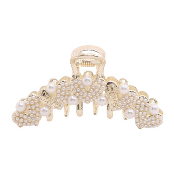 HEART PEARL BEAD CLAW HAIR CLIP