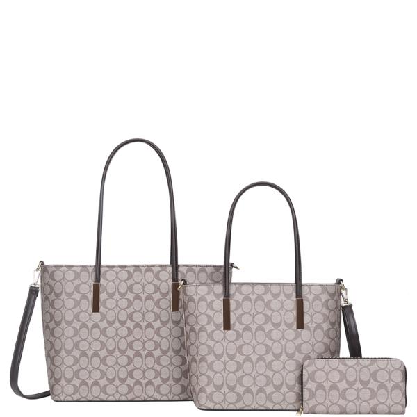 3IN1 OVAL PRINTED TOTE W MATCHING BAG AND WALLET SET