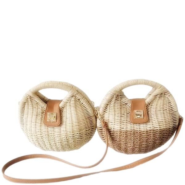 ROUND STRAW WOVEN DESIGN SATCHEL