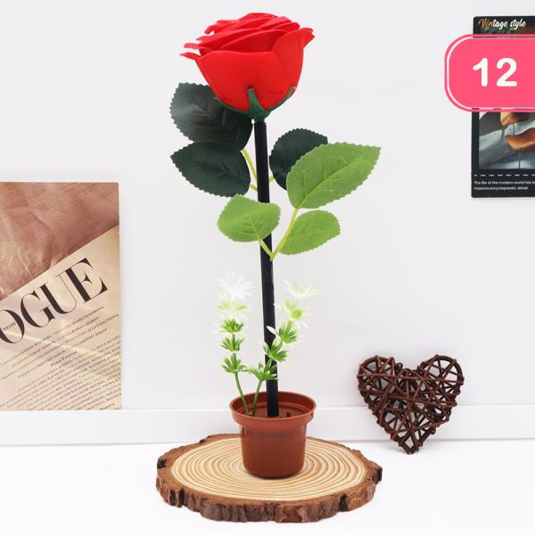 ROSE FLOWER DECO PEN WITH HOLDER POT (12 UNITS)