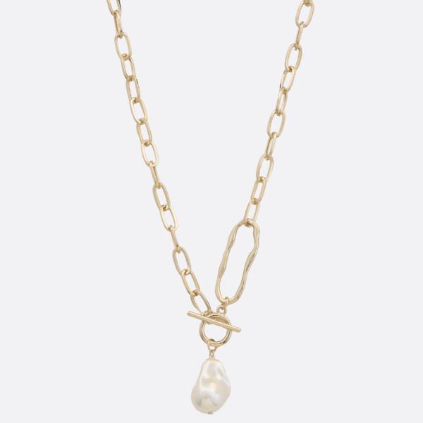 SODAJO PEARL BEAD OVAL LINK GOLD DIPPED NECKLACE