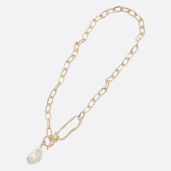 SODAJO PEARL BEAD OVAL LINK GOLD DIPPED NECKLACE