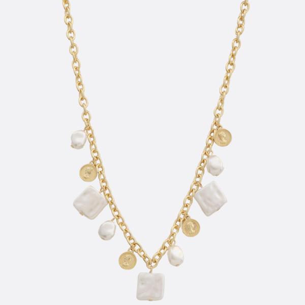 COIN PEARL BEAD MULTI SHAPE NECKLACE