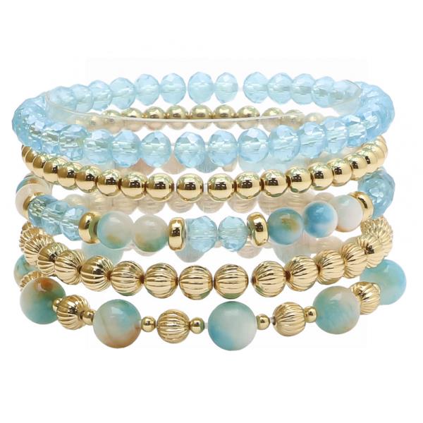 5 ROW MIXED MATERIAL BRACELET SET