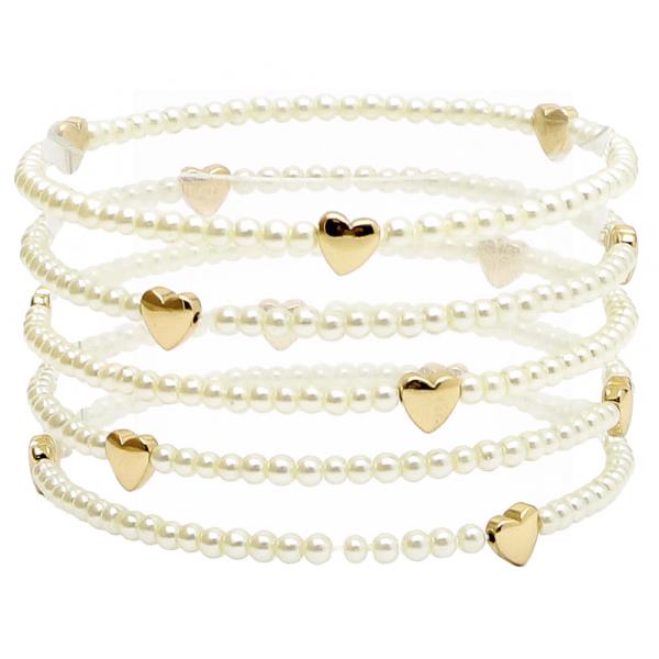 PEARL HEART STRETCH BRACELET SET