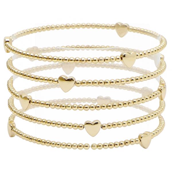 METAL BALL HEART STRETCH BRACELET SET