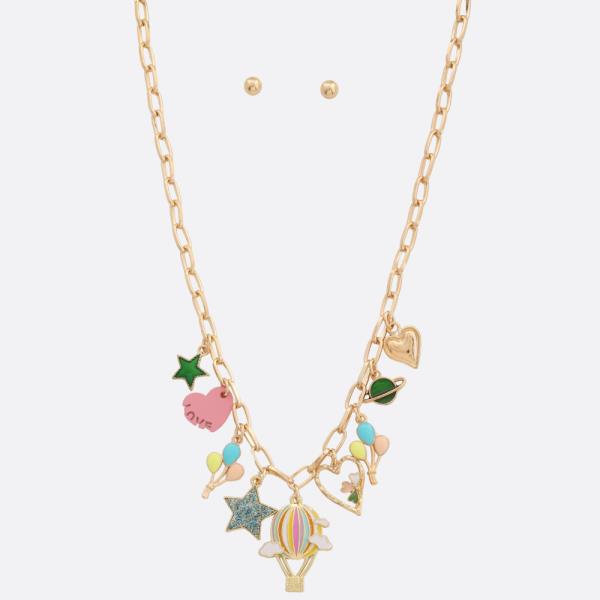 HOT AIR BALLOON MULTI CHARM NECKLACE