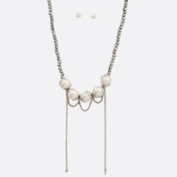 PEARL BEAD CHAIN METAL NECKLACE