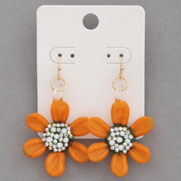 FLOWER RHINESTONE DANGLE EARRING