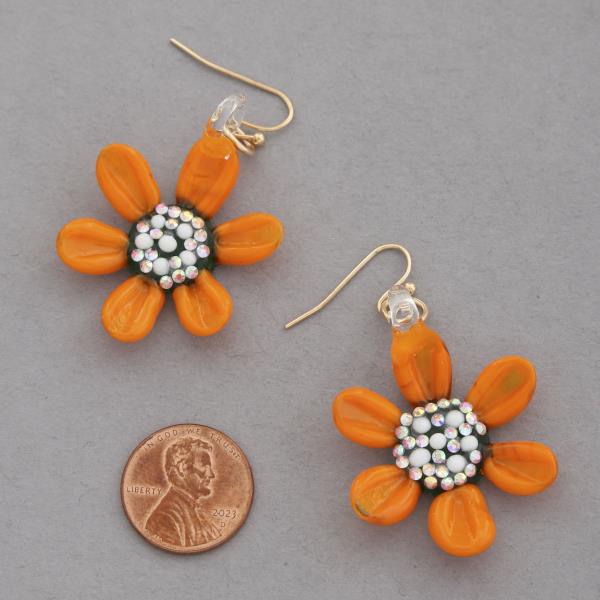 FLOWER RHINESTONE DANGLE EARRING