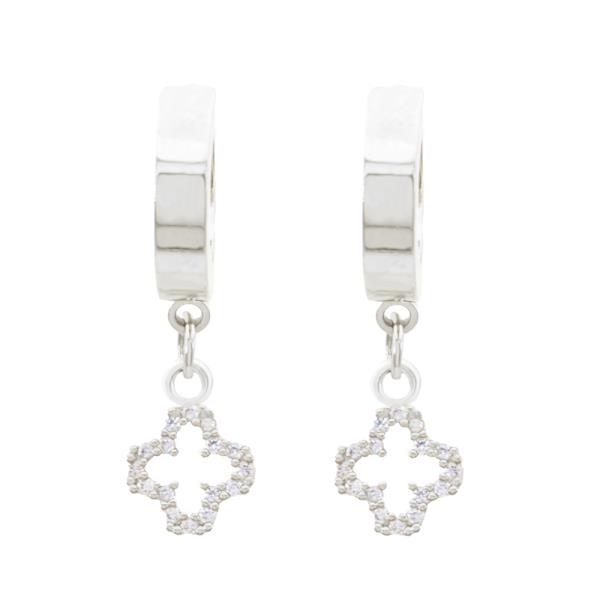 CLOVER CZ STAINLESS STEEL HUGGIES EARRING