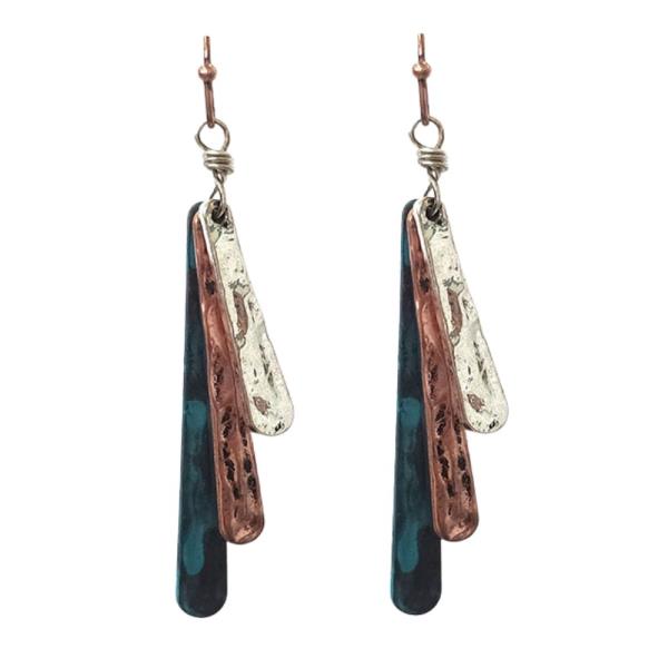 TRI COLOR METAL BAR DANGLE EARRING
