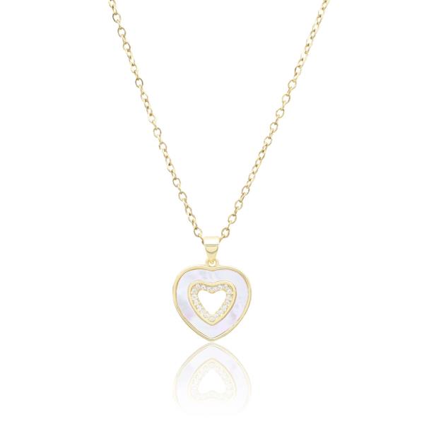 HEART MOP PENDANT STAINLESS STEEL CHAIN NECKLACE