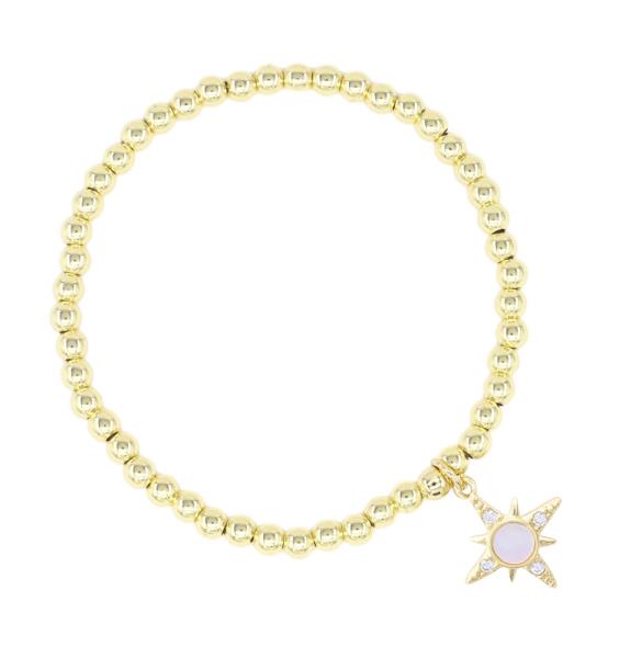 STAR MOP PENDANT STAINLESS STEEL BALL STRETCH BRACELET