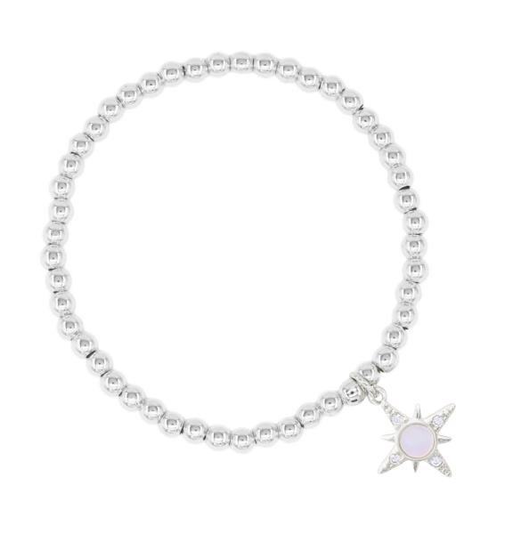 STAR MOP PENDANT STAINLESS STEEL BALL STRETCH BRACELET