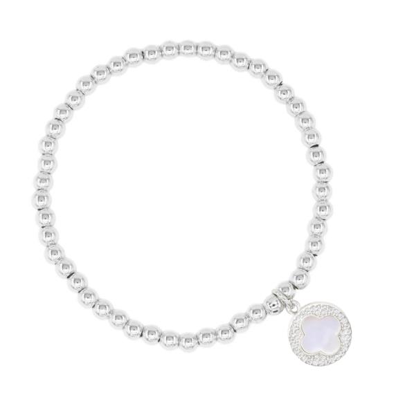 CLOVER MOP PENDANT STAINLESS STEEL BALL STRETCH BRACELET