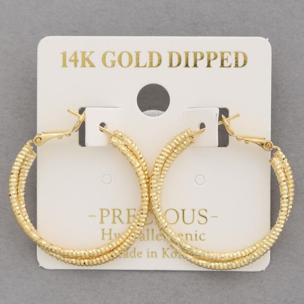 14K GOLD DIPPED TEXTURED DOUBLE HOOP EARRING