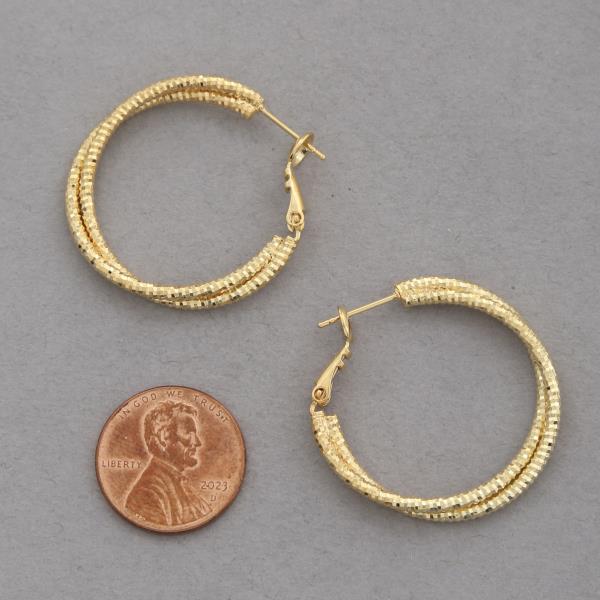 14K GOLD DIPPED TEXTURED DOUBLE HOOP EARRING