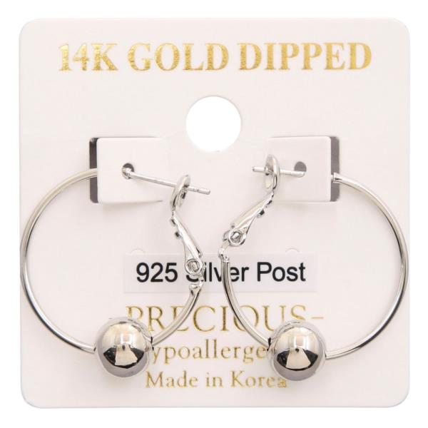 14K GOLD DIPPED BALL BEAD HOOP 925 SILVER POST EARRING