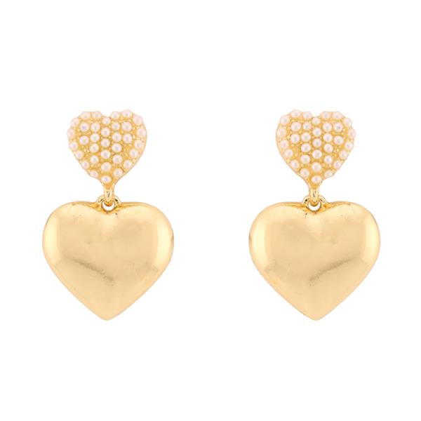 METAL PEARL HEART CAVIAR POST EARRING