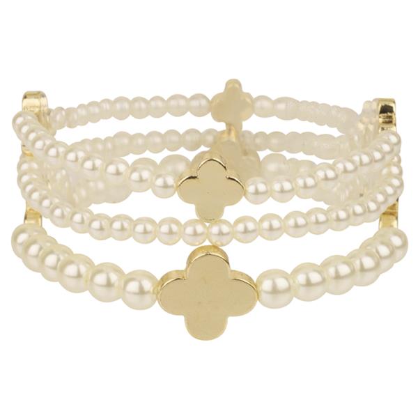 METAL PEARL CLOVER MULTI STACKABLE ELASTIC BRACELET