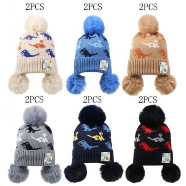 (ONLINE ONLY) DINOSAUR DESIGN KIDS BEANIE WITH POMPOM (12 UNITS)