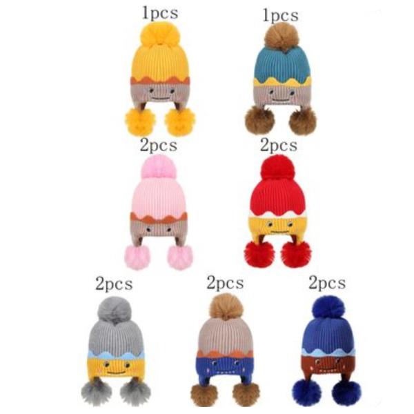 (ONLINE ONLY) CUTE CHARACTER KNIT KIDS BEANIE WITH POMPOM (12 UNITS)