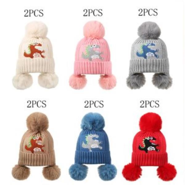 (ONLINE ONLY) DINOSAUR DESIGN KIDS BEANIE WITH POMPOM (12 UNITS)