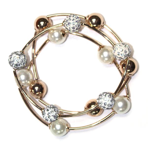 RHINESTONE PEARL METAL STRETCH BRACELET SET