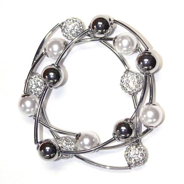 RHINESTONE PEARL METAL STRETCH BRACELET SET