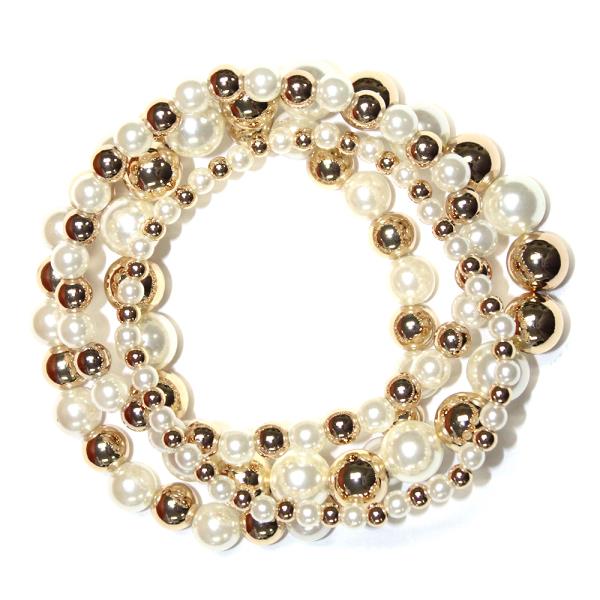 PEARL METAL STRETCH BRACELET SET