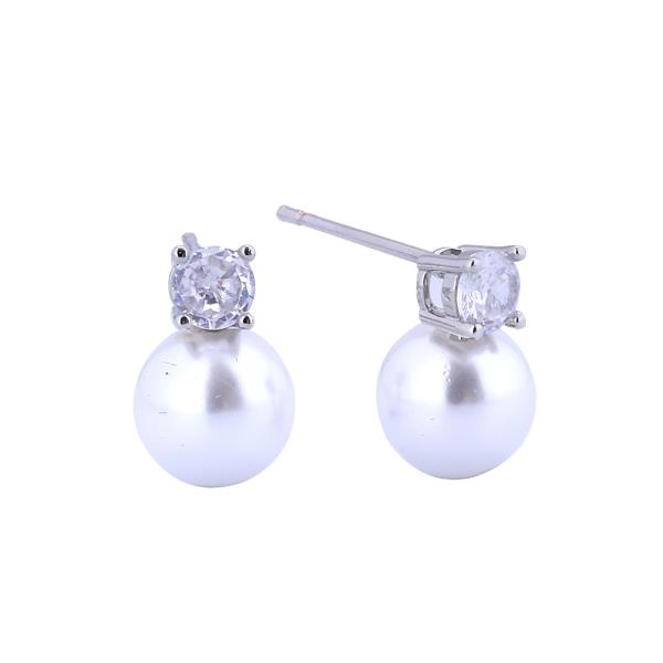 14K GOLD/WHITE GOLD DIPPED PEARL DROP STUD EARRINGS