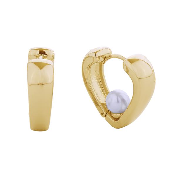 14K GOLD/WHITE GOLD DIPPED LOVE PEARL HUGGIE EARRINGS