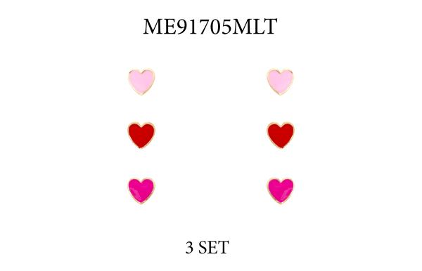 HEART STUD EARRING 3 PAIR SET