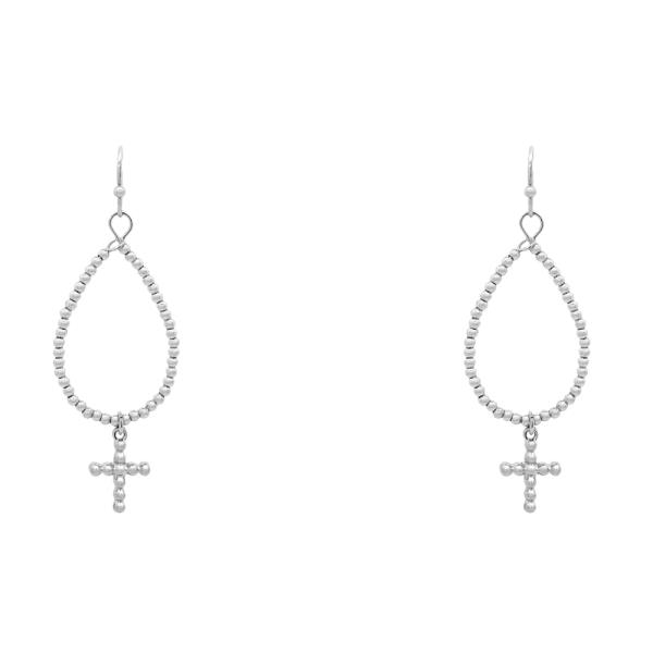 TEARDROP METAL CROSS DANGLE EARRING