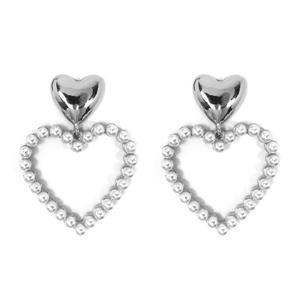 METAL HEART W PEARL DROP POST EARRING