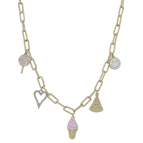 ICE CREAM, LOLLIPOP, CHEESE MULTI CHARMS SHORT NECKLACE