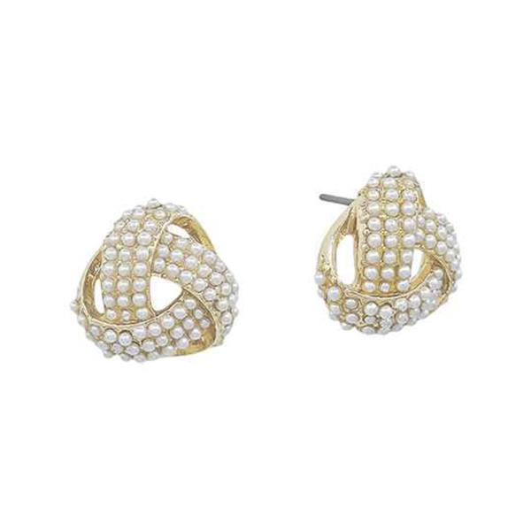 KNOT SHAPE PEARL ACCENT  STUD EARRING