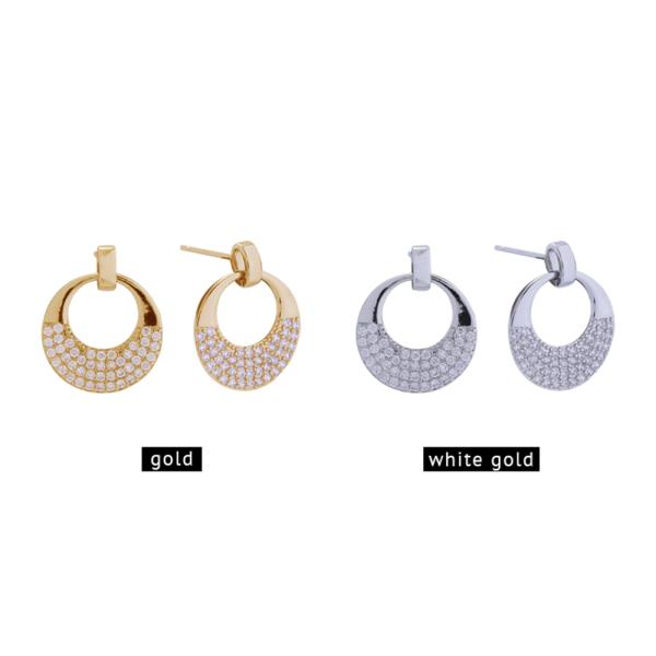 14K GOLD/WHITE GOLD DIPPED HALF PAVE POST EARRINGS