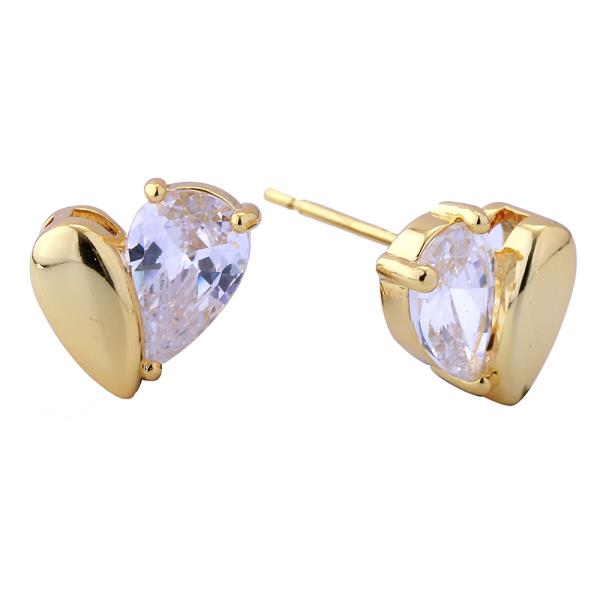 14K GOLD/WHITE GOLD DIPPED HALF CZ HEART POST EARRINGS