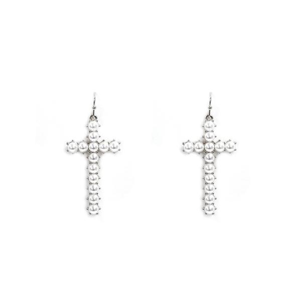 PEARL CROSS DANGLE EARRING