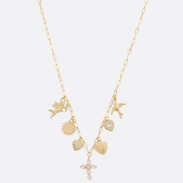 CROSS RHINESTONE HEART STATION NECKLACE