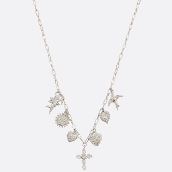 CROSS RHINESTONE HEART STATION NECKLACE