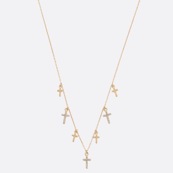 DAINTY CROSS CHARM STATION NECKLACE