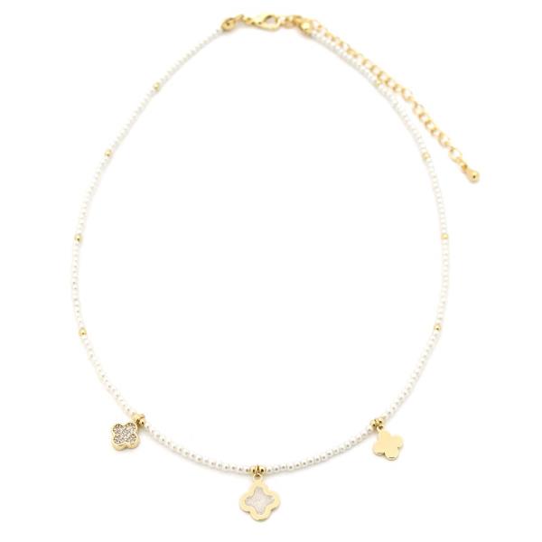 PEARL CLOVER CHARM NECKLACE