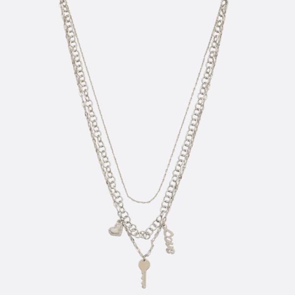 DAINTY CHARM HEART METAL LAYERED NECKLACE